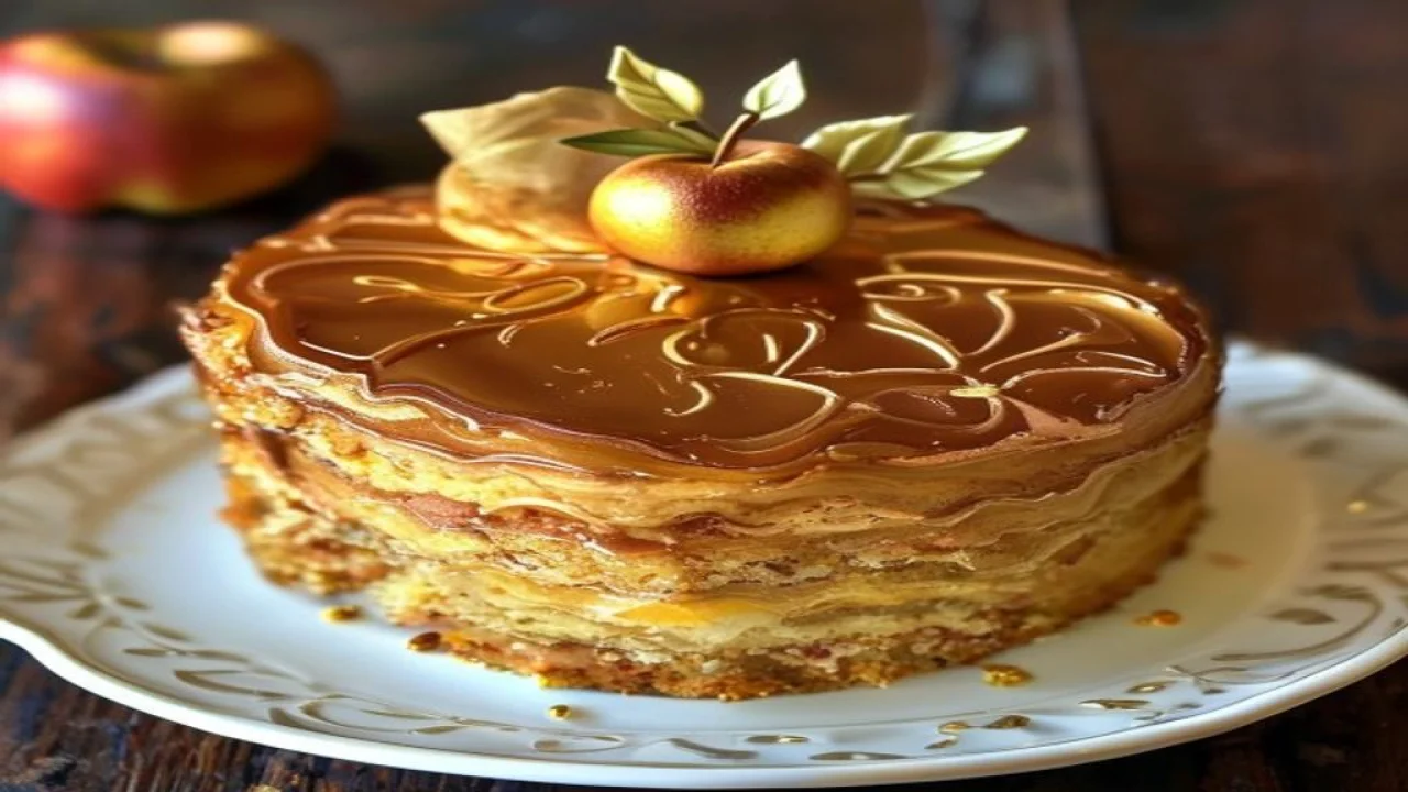 Bolo de maçã dourado com canela