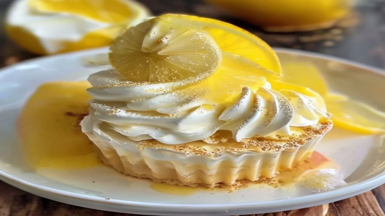 Fatia de torta de limão com merengue dourado